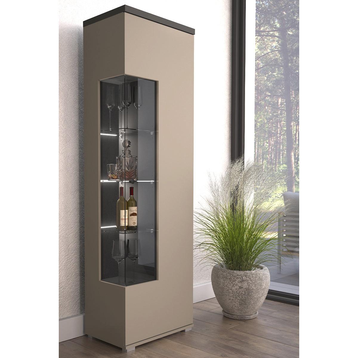 VITRINE Opio Taupe und Anthrazit - Beige, Holzwerkstoff (55/179.6/35.5cm) - Petits-meubles