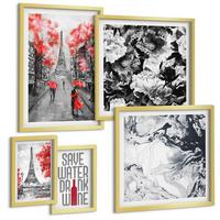 BILDER SET 5er Set - 50x50 cm & 20x30 cm & 40x60 cm Goldrahmen - graue Gemälde des Eiffelturms - Goldfarben, Kunststoff (40/60cm) - TULUP