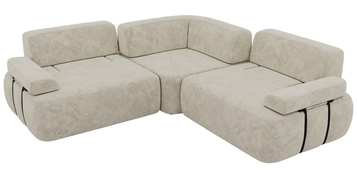 ECKSOFA MIREO L - Creme Schenille grob gewebt - Creme/Schwarz, Kunststoff/Textil (257/257cm) - MKS