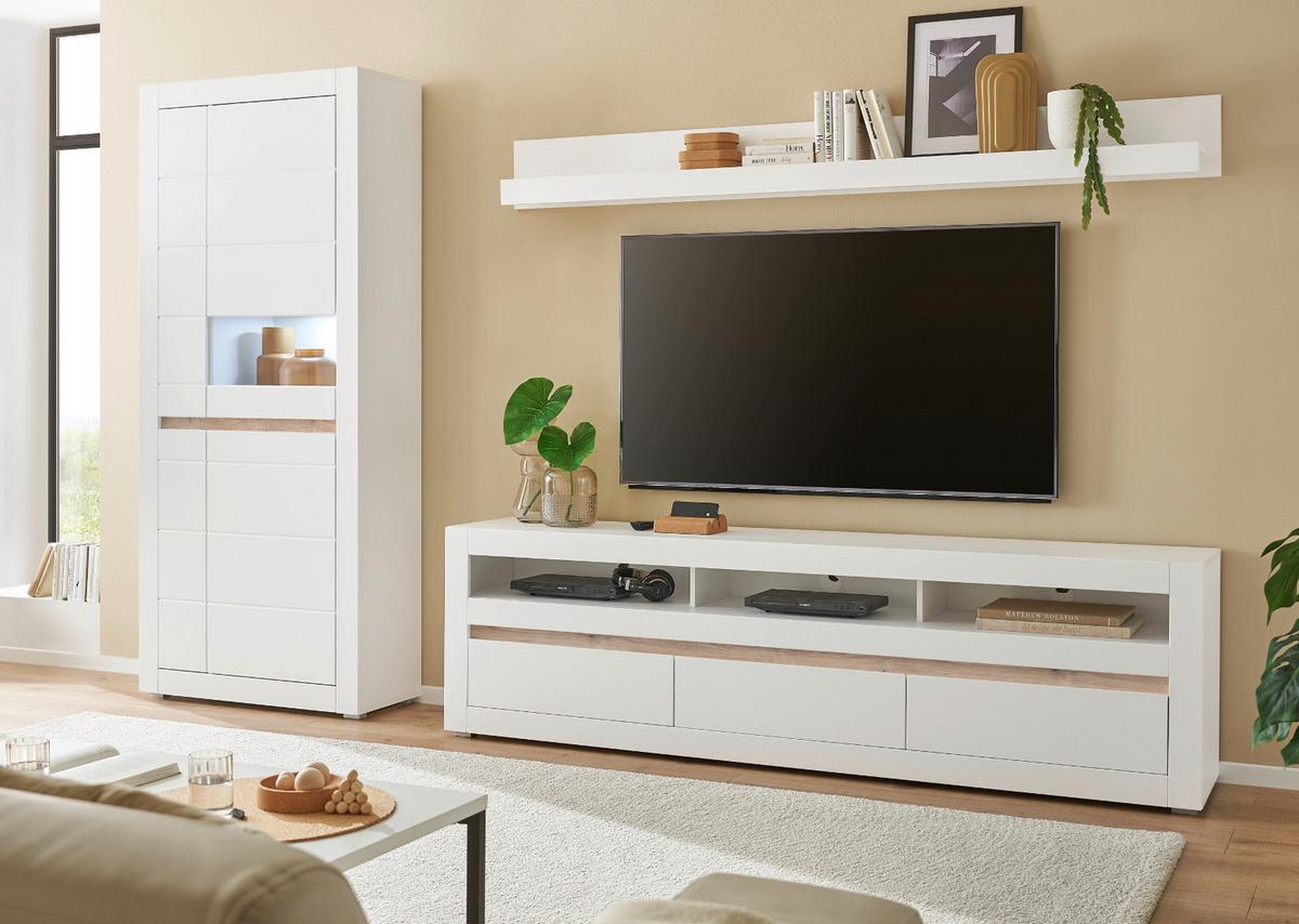 VITRINE weiß matt, Evoke Eiche, Vitrinenschrank 85 x 198 cm, Soft-Close-Funktion - Eichefarben/Silberfarben, Holzwerkstoff/Kunststoff (85/198/35cm) - Furn.Design