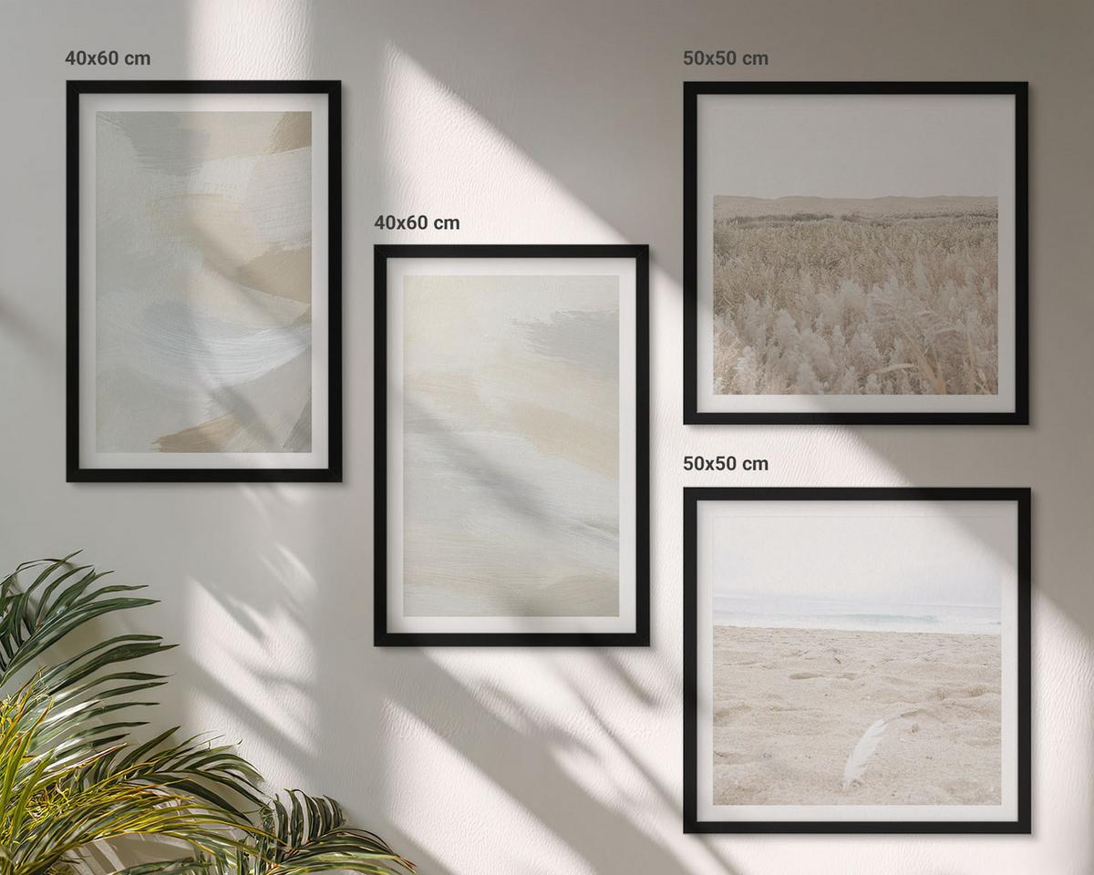 BILDER SET 4er Set - 50x50 cm & 40x60 cm Schwarzer Rahmen - Abstrakter Hintergrund mit feinen Strichen - Schwarz, Kunststoff (50/50cm) - TULUP