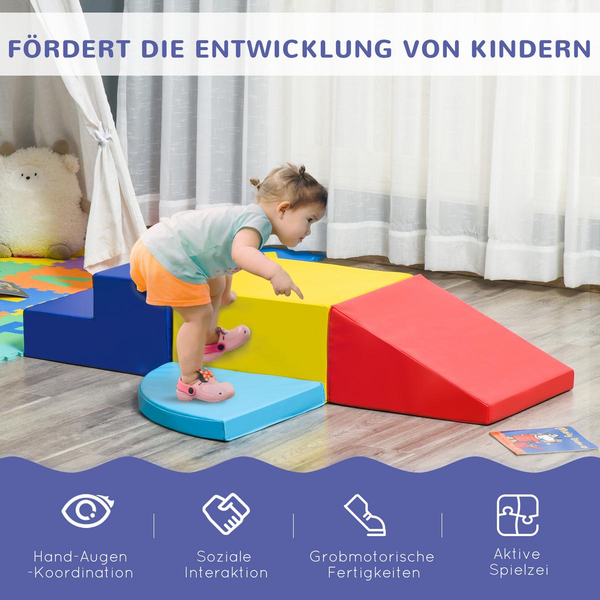 SOFTBAUSTEINE 4 TLG Schaumstoffbausteine Riesenbausteine Kunstleder mehrfarbig - Blau/Rot, Kunststoff (45/25/45cm) - HOMCOM