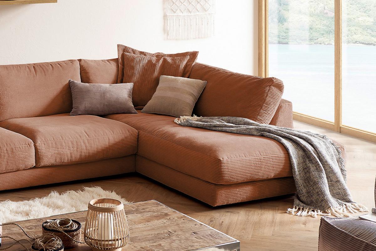 WOHNLANDSCHAFT MADELINE Braun Cord - Rotbraun/Schwarz, Kunststoff/Textil (425/86/224cm) - KAWOLA