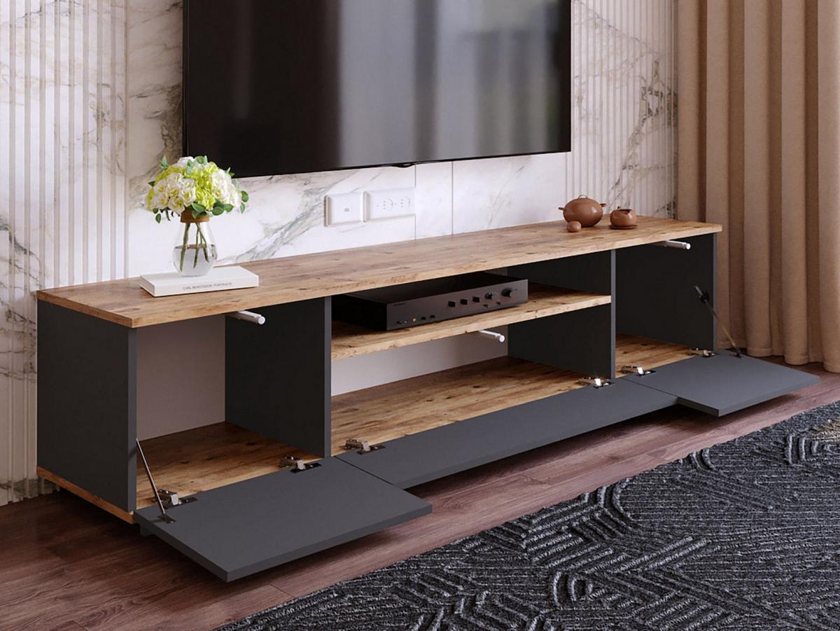 TV-BOARD - 180 cm x 44.5 cm - Holz, Platte - Anthrazitgrau, Naturfarben Hell LOTULA - Anthrazit/Naturfarben, Holz (180/44.6/44.5cm) - Vente-Unique