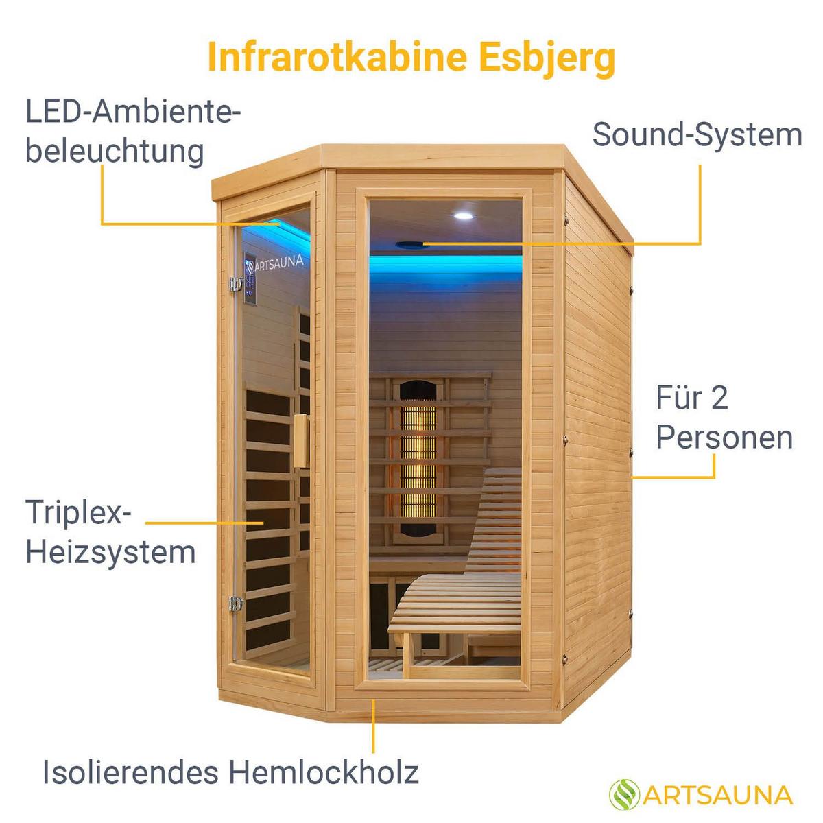 INFRAROTKABINE Esbjerg mit Triplex-Heizsystem & Hemlockholz - Naturfarben, Holz (130/190/190cm) - Artsauna