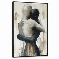 LEINWAND Bilder mit Rahmen - Abstrakt - Liebe - Schwarz und weiß - Modern - 60x90 - Schwarz, Textil (60/90cm) - MuchoWow