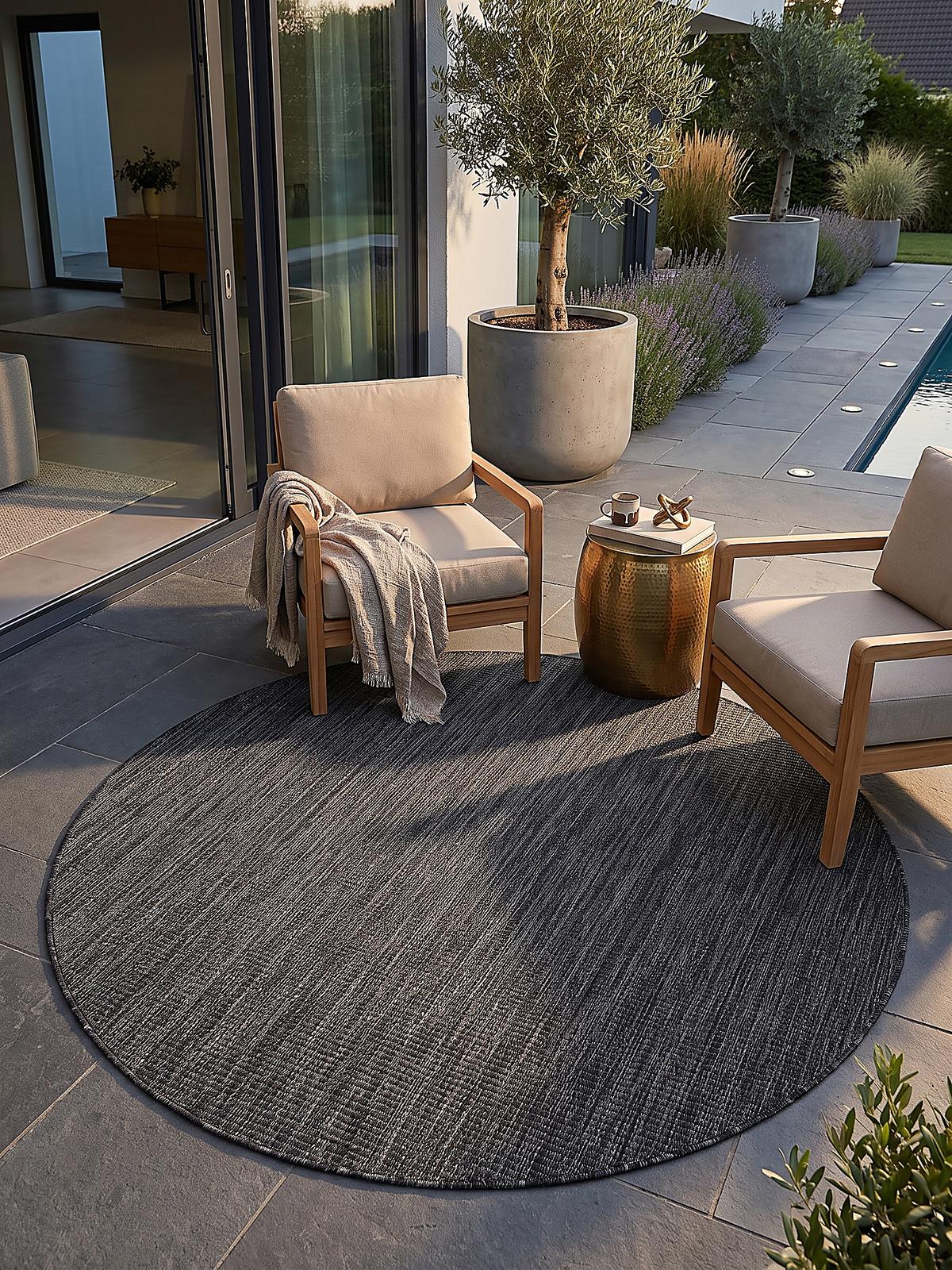 TEPPICH Flachgewebe, Outdoor, Fußbodenheizung-geeignet, VIGOLENO in Anthrazit, Ø 120 cm - Anthrazit, Textil (120/120cm) - KADIMA DESIGN