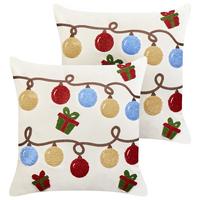DEKOKISSEN 2er-Set Cremeweiß 45/45 cm Palmier - Blau/Gelb, Textil (45/45cm) - Beliani