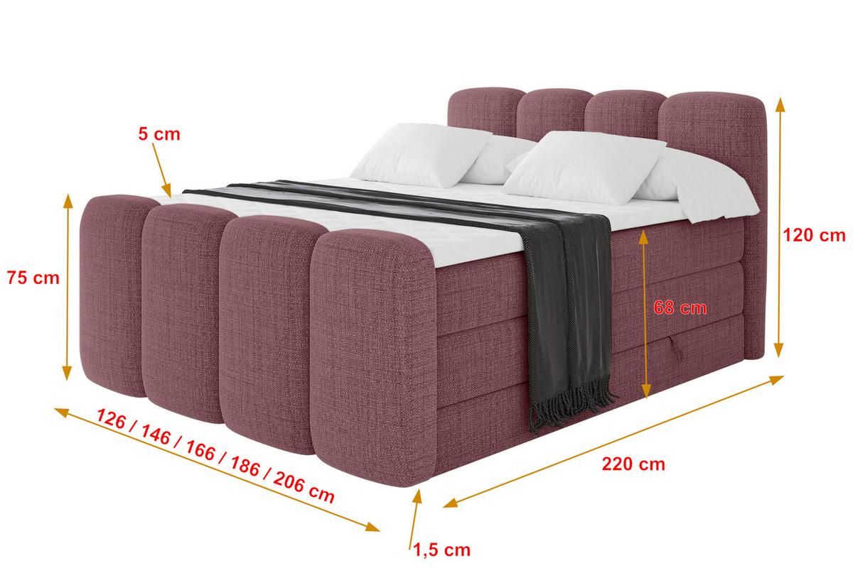BOXBETT mit Matratze H3|H4 und Lattenrost - NINA-Z KING - 160x200 cm Aragon - Altrosa - Pink, Holzwerkstoff (160/200cm) - ALTDECOR