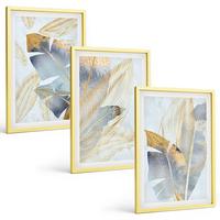 BILDER SET 3er Set - 40x60 cm Goldrahmen - Hellblau-beige Blätter - Goldfarben, Kunststoff (40/60cm) - TULUP