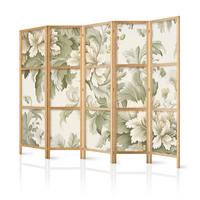 PARAVENT Japanischer 5-tlg 225x172 cm Vintage Pflanzen - Beige, Holz/Textil (225/172/3cm) - Muralo