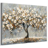 METALLBILD Baum - Blumen - Weiß - Natur - Kunst 30x20 cm - Weiß, Metall (30/20cm) - MuchoWow