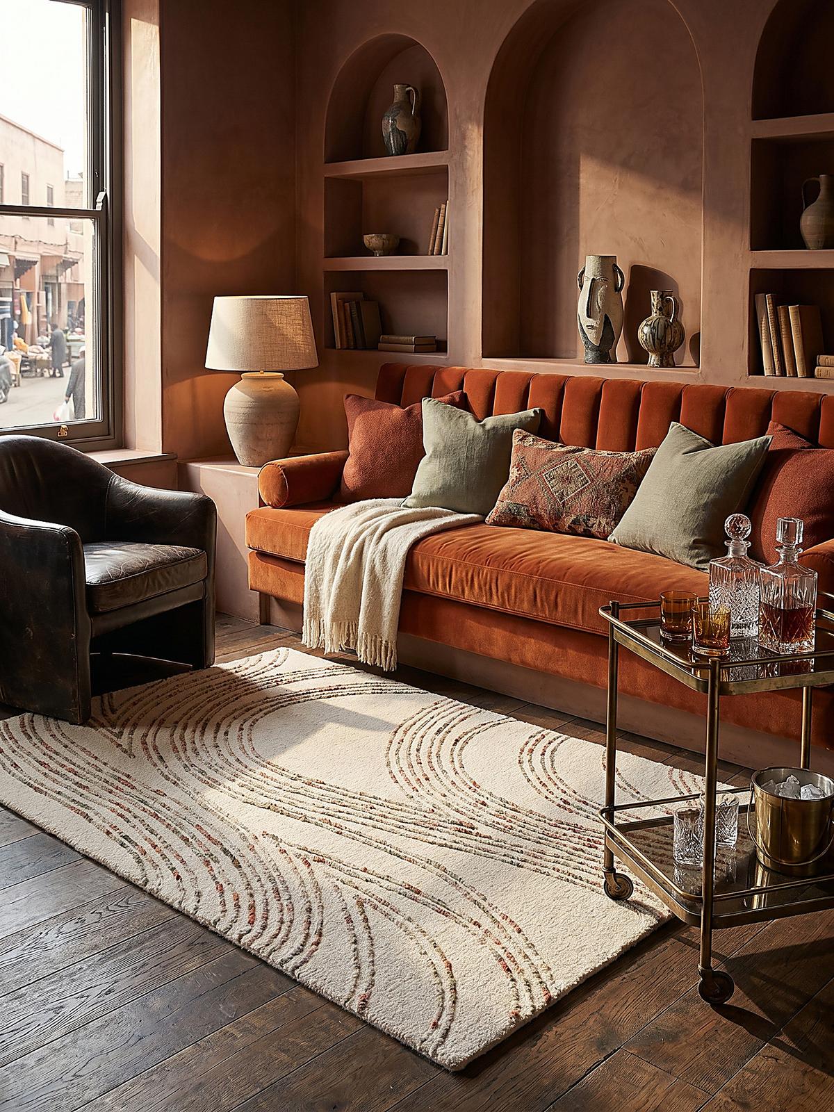 WOLLTEPPICH HUMBER, abstrakt, Natur-Orange, 120 x 170 cm - Naturfarben/Orange, Textil (170/120cm) - KADIMA DESIGN