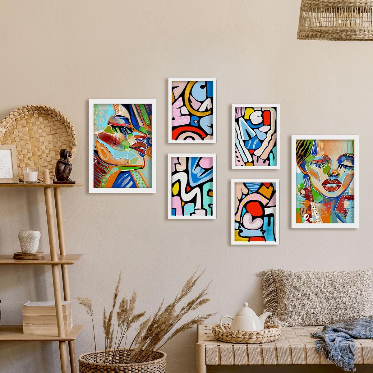 POSTER Set Mit 6 Lady Mazarelli In Weibliche Zusammenfassung Ästhetische Dekorative Gemälde Für Ihr Wohnzimmer Zuhause A3 & A4 Weißer Rahmen - Weiß, Papier (29/3cm) - Nacnic