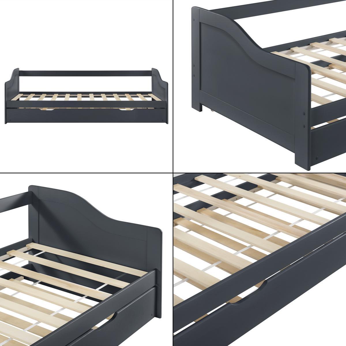 SOFABETT - Dunkelgrau, Holz (90/200cm) - [en.casa]