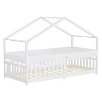 HAUSBETT mit Matratze 90x200 cm H:16cm Weiß aus Kiefernholz mit Rausfallschutz - Weiß, Holz (90/200cm) - ML-DESIGN