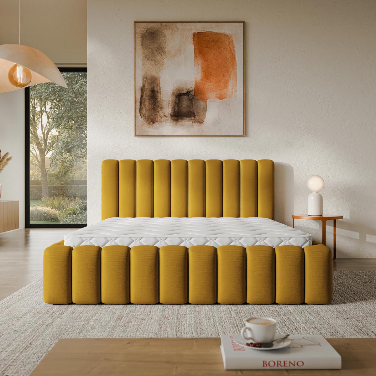 POLSTERBETT TEBA 140x200 cm mit Bettkästen - Gelb - Gelb, Holz/Textil (140/200cm) - MASSENO