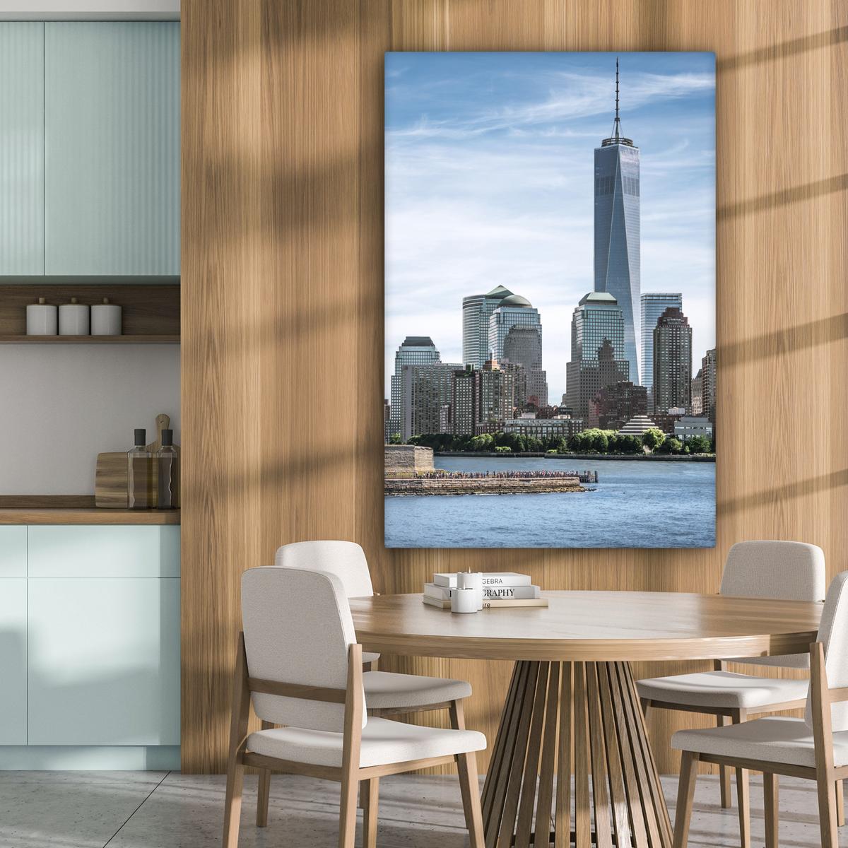 LEINWANDBILD New York - Freiheitsstatue - Wasser Deko XXL 80x120 cm - Hellblau, Textil (80/120cm) - MuchoWow
