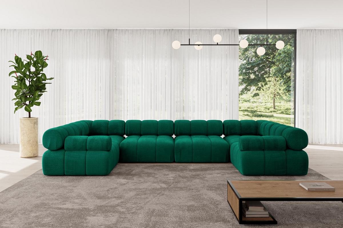 WOHNLANDSCHAFT modulares Sofa Birno-U2 - 380x190x70 cm Dunkelgrün Velours - Dunkelgrün, Holzwerkstoff/Textil (380/70/190cm) - ALTDECOR