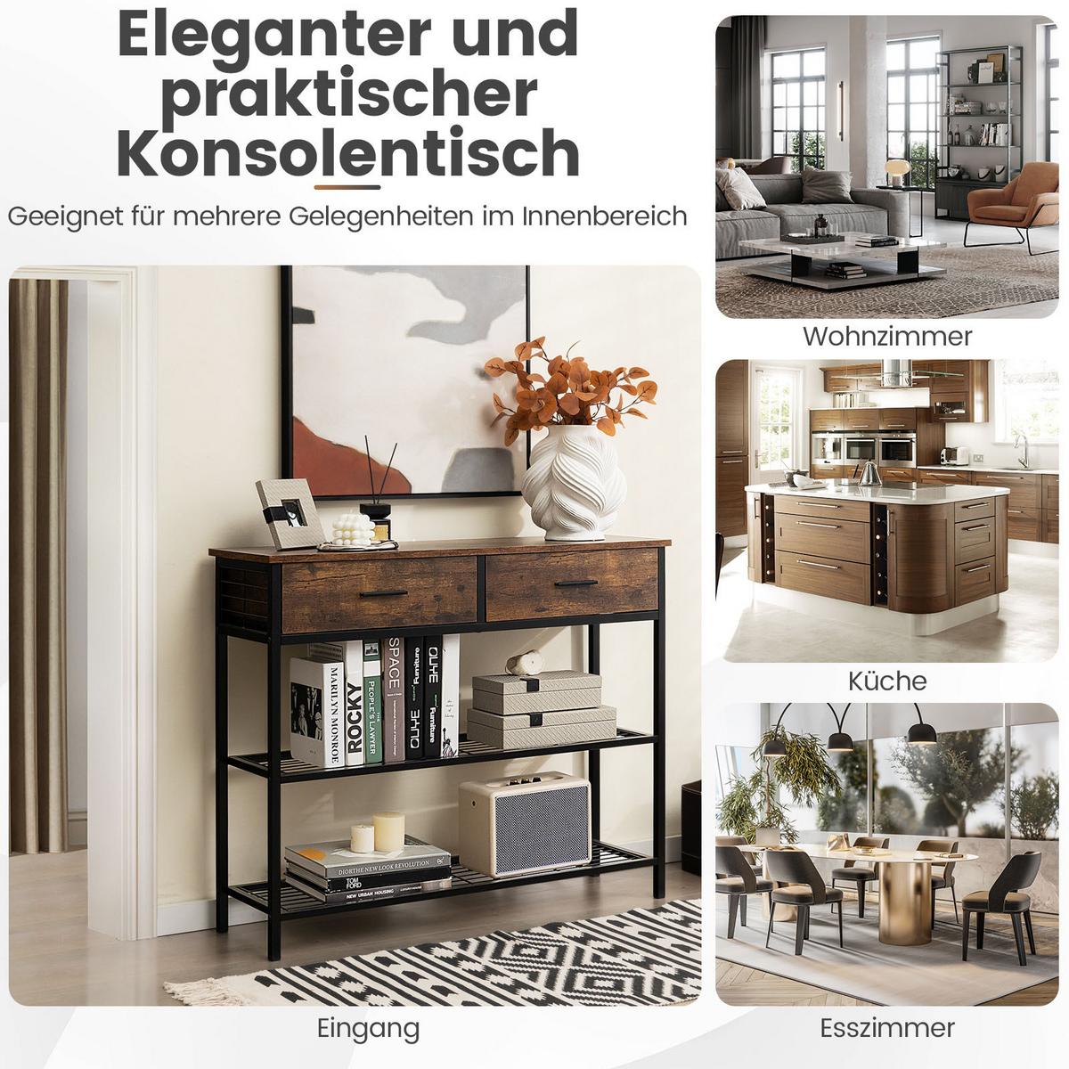 KONSOLENTISCH Rustikales Braun - Braun, Holz (30/100/81.5cm) - COSTWAY