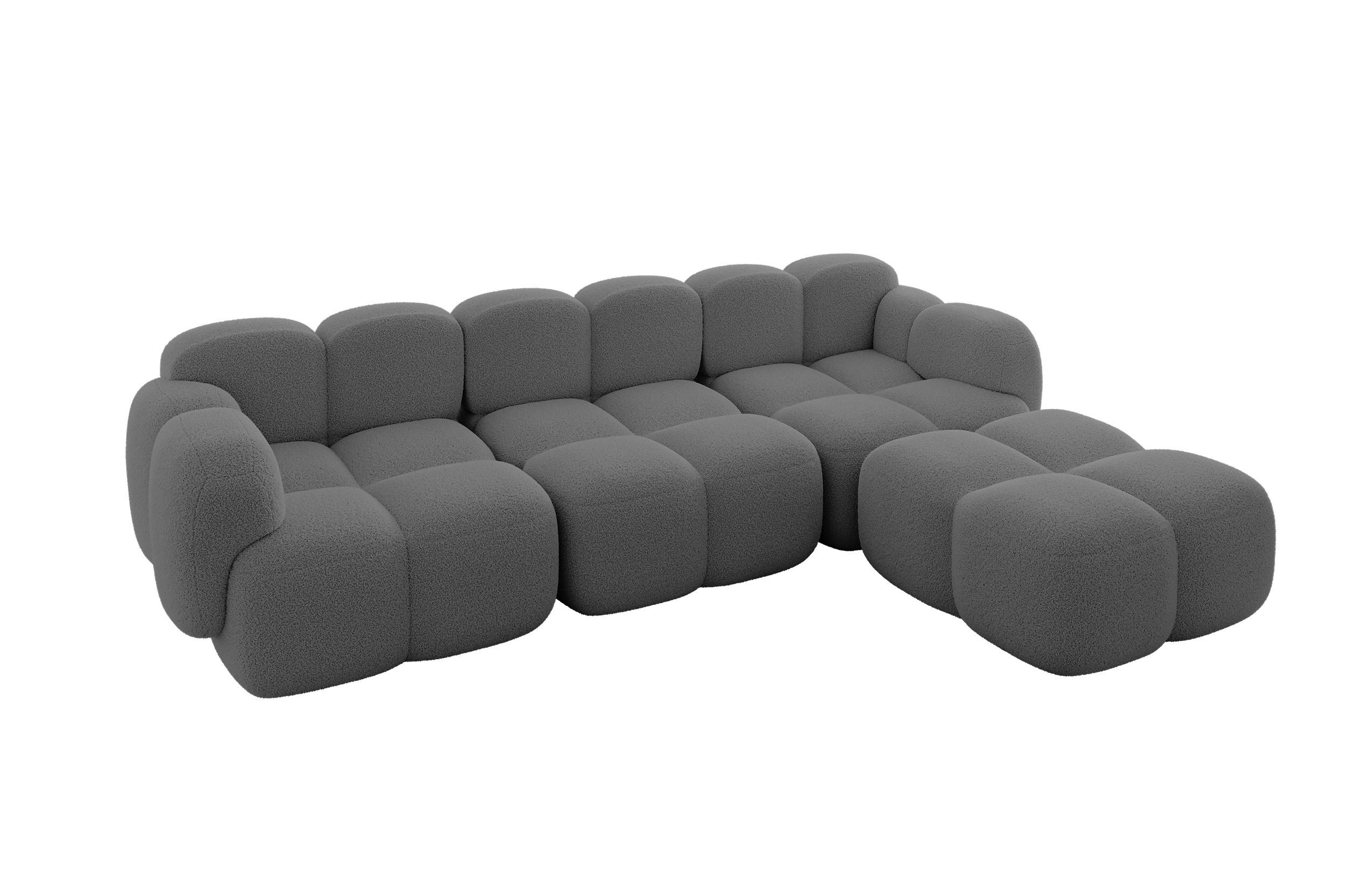 ECKSOFA modulares Sofa Rechts Miko-L2 302x205x75 Grau Bouclé - Chromfarben/Schwarz, Holzwerkstoff/Kunststoff (302/205cm) - ALTDECOR