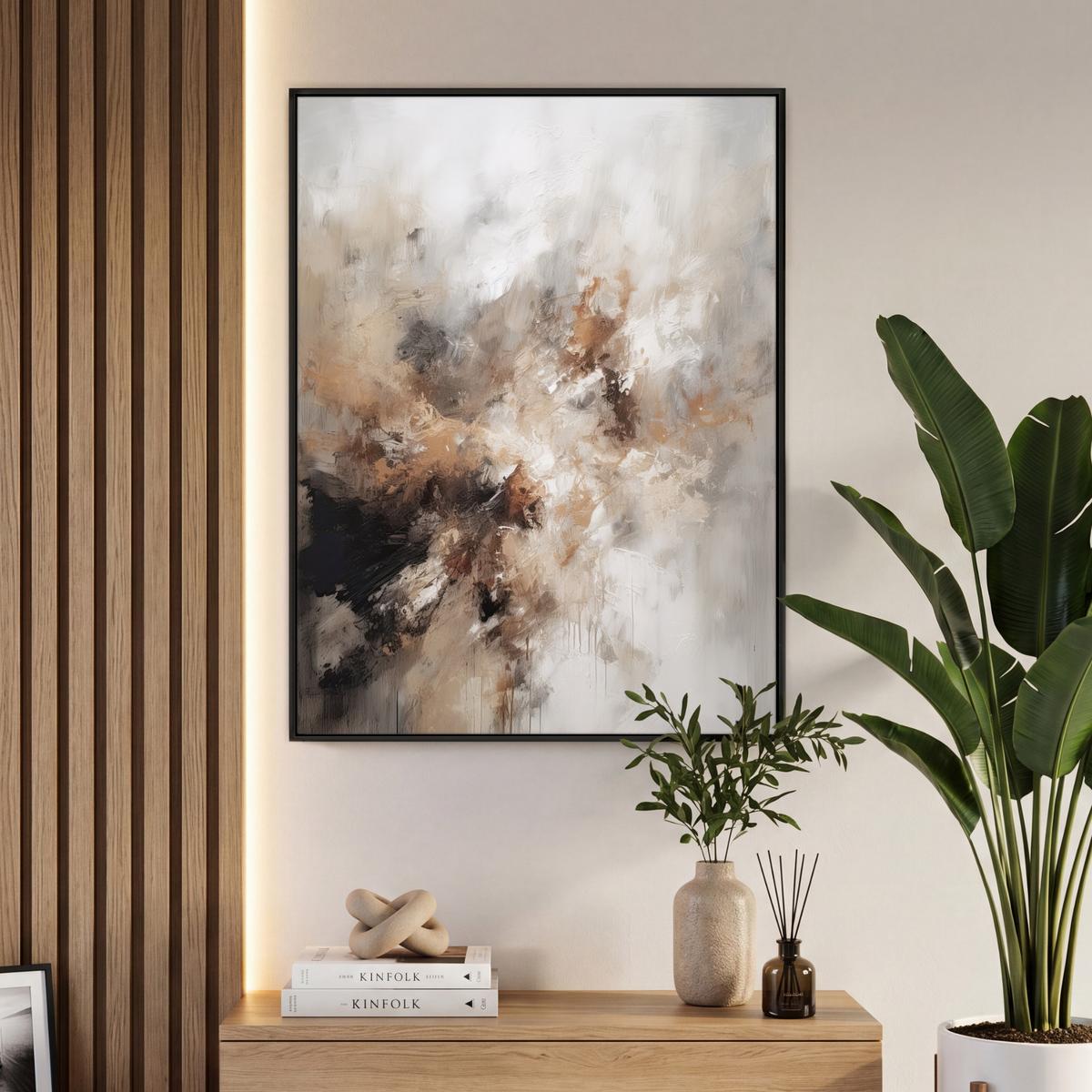 LEINWAND Bilder mit Rahmen - Farbe - Abstrakt - Beige - Kunst - 70x100 - Greige, Textil (70/100cm) - MuchoWow