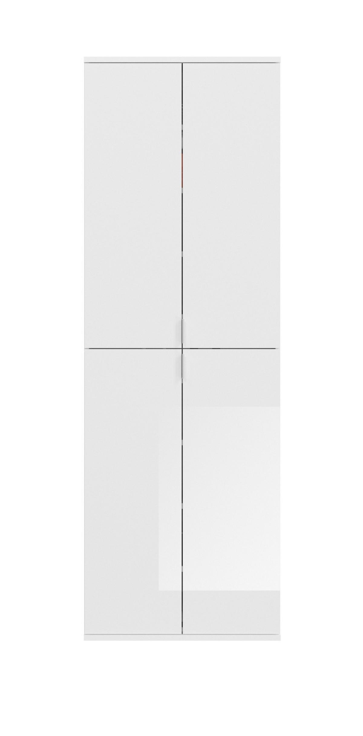 GARDEROBENSCHRANK weiß Hochglanz, Schuhschrank 4-türig, 9 Fächer - Chromfarben/Weiß Hochglanz, Holzwerkstoff/Metall (61/193/34cm) - Inn.Furn