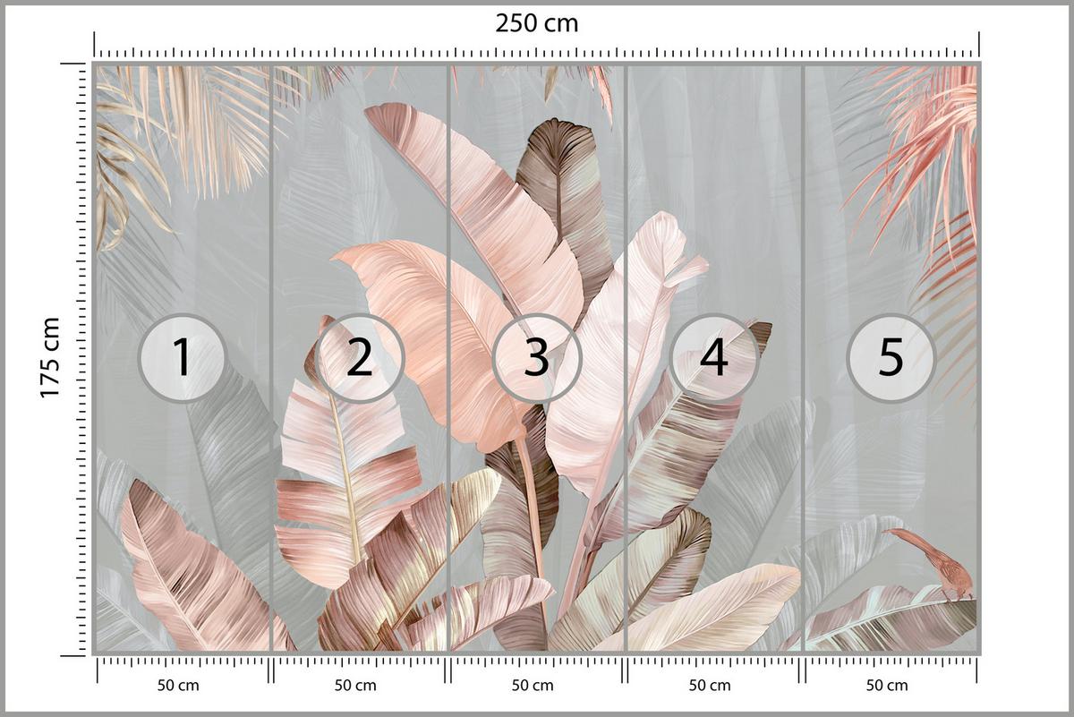 FOTOTAPETE für Esszimmer Tropische Pastell Bananenblätter 250x175 - Beige/Rosa, Papier (250/175cm) - Muralo