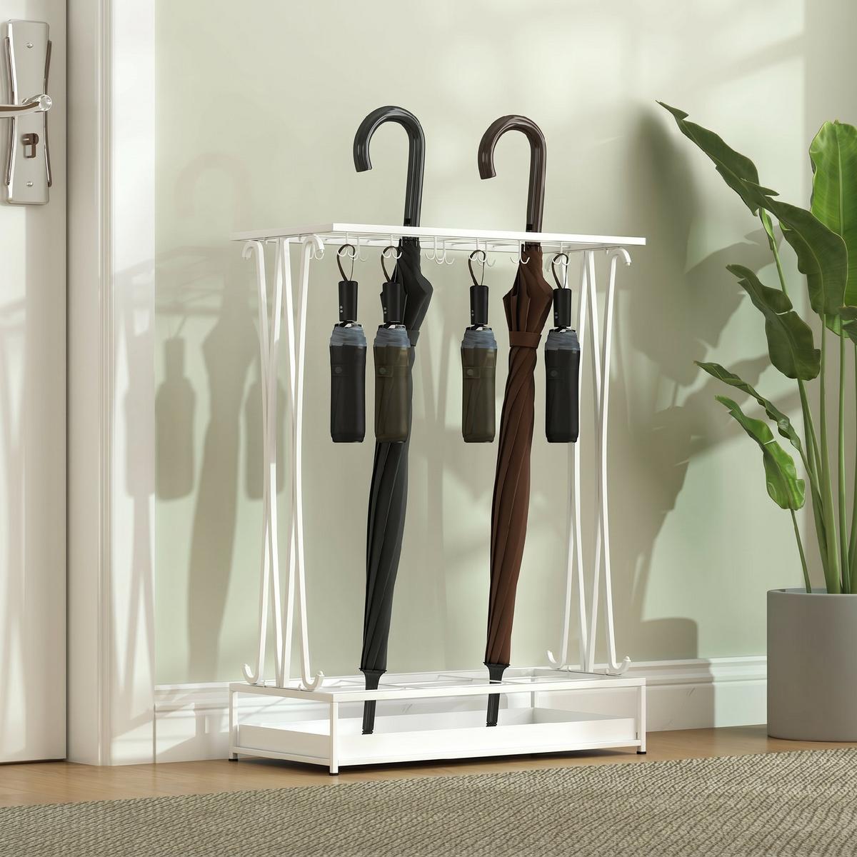 SCHIRMHALTER Stahl Weiß - Weiß, Metall (24/68/50cm) - HOMCOM