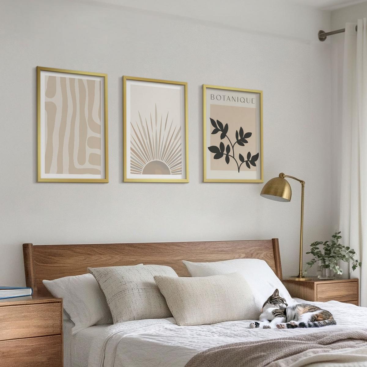 BILDER SET 3er Set - 40x60 cm Goldrahmen - Abstrakte Pflanzenmuster - Goldfarben, Kunststoff (40/60cm) - TULUP