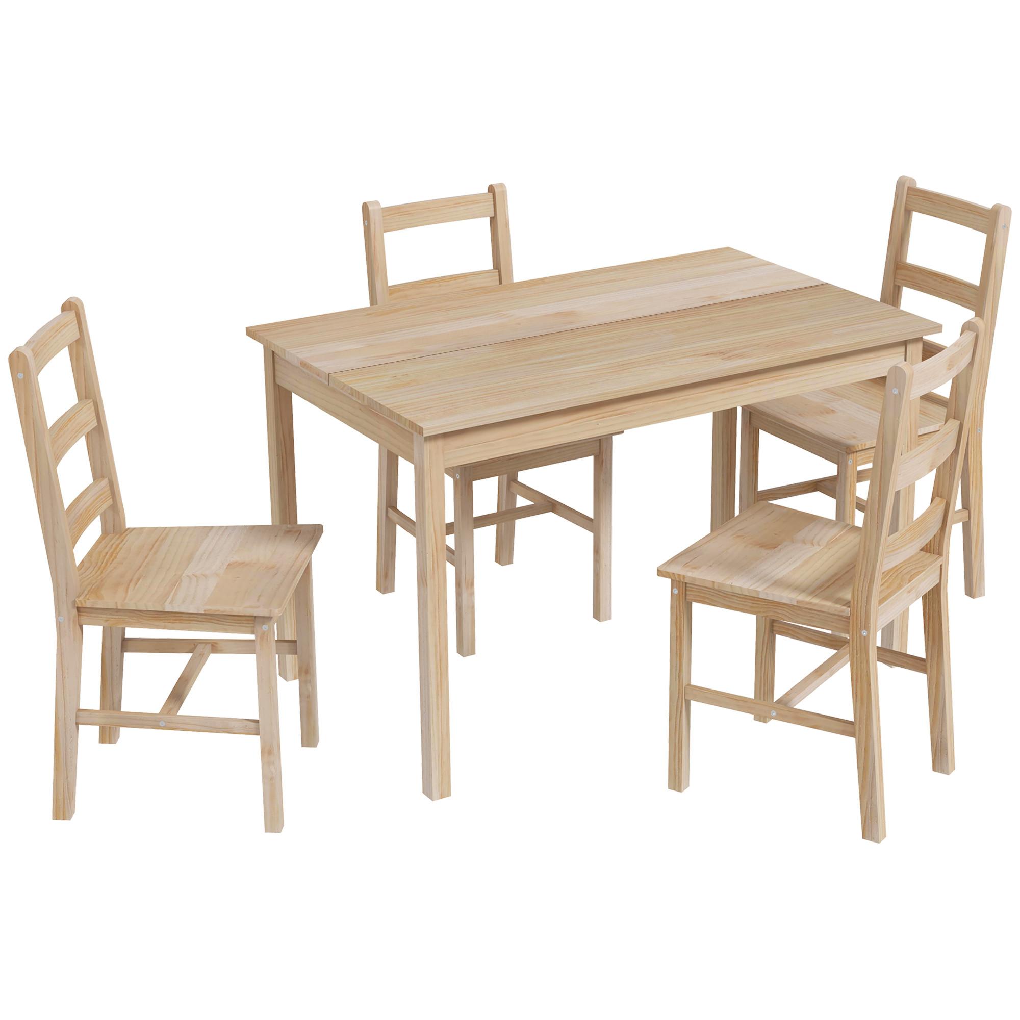 5-TLG. Essgruppe, Esstisch mit 4 Stühlen, platzsparend Esszimmergruppe, Natur - Naturfarben, Holz (73/75/118cm) - HOMCOM