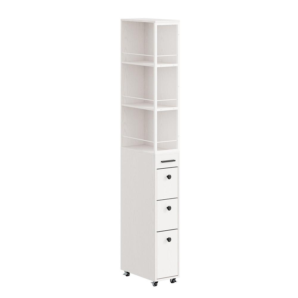 SCHMALER Rollschrank mit Schubladen und offenen Regalen NSR13-WG - Ahornfarben, Fell (20/170/40cm) - SoBuy