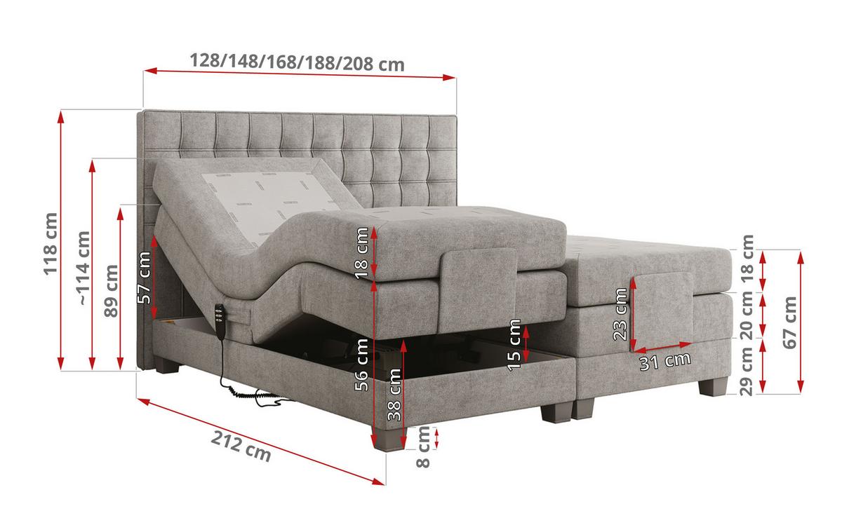 BOXBETT ELEKTRO 140/200 Hellgrau Struktur - H4 - Hellgrau, Holz/Textil (140/200cm) - MKS