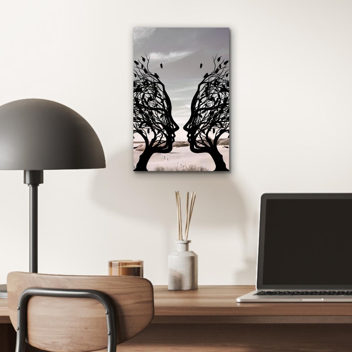 METALLBILD Strand - Meer - Menschen - Baum - Moderne Kunst 20x30 cm - Hellgrau, Metall (20/30cm) - MuchoWow