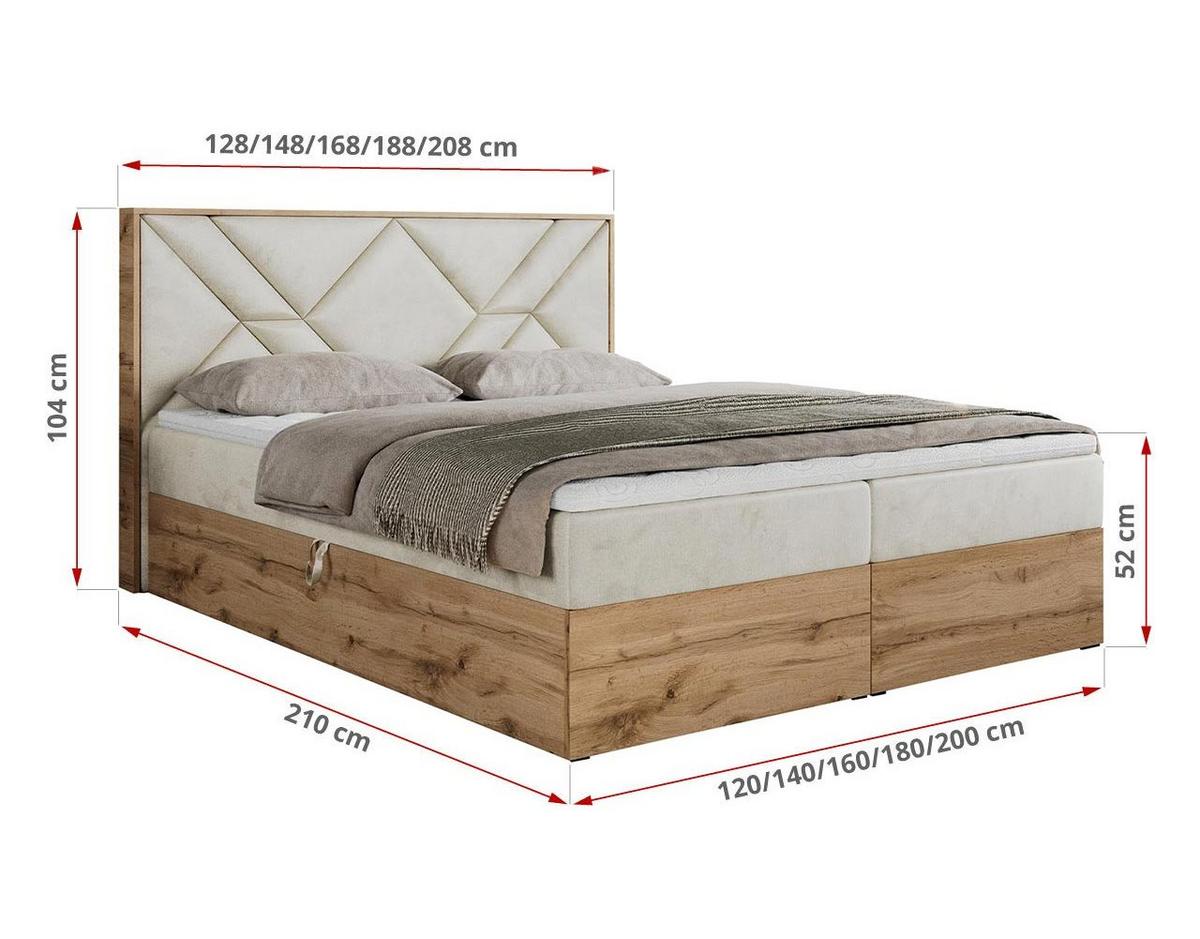 BOXBETT GUNAR - 160/200 Beige Velvet - H3 - Beige, Holz/Textil (160/200cm) - MKS