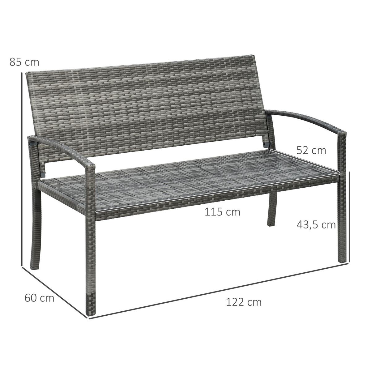 GARTENBANK mit Stahlrahmen für 2 Personen, bis 240 kg Belastbar, Grau, 122 x 60 x 85cm - Grau, Kunststoff (60/85/122cm) - Outsunny