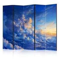 PARAVENT Akustik 5-tlg 225x172 cm Blaue Wolken Sonnenstrahl - Blau, Holz/Textil (225/172/3cm) - Muralo