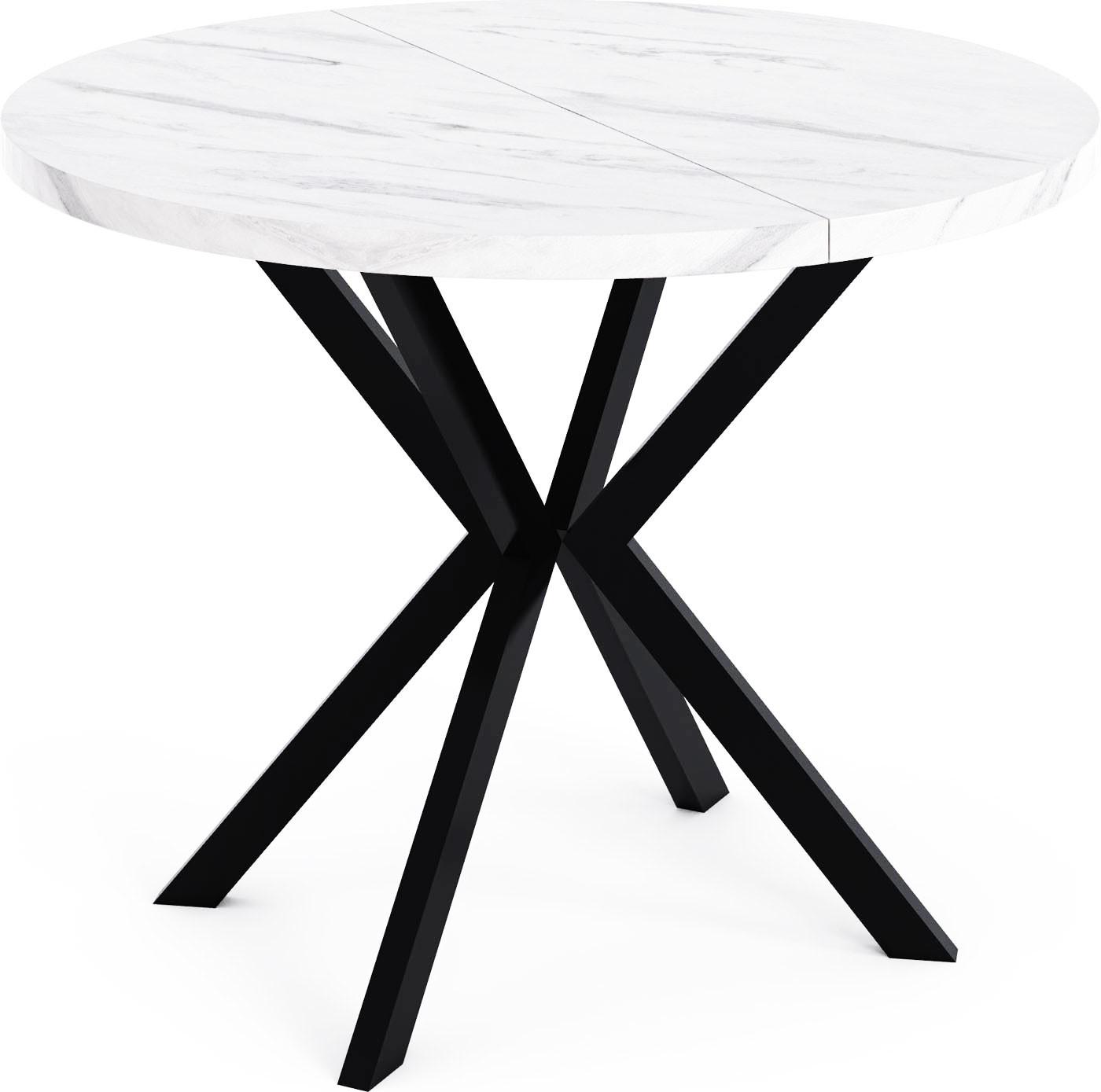 ESSTISCH Valeo runder ausziehbarer, Marmor Weiß 100-180/100/76 cm - Ecru/Schwarz, Holzwerkstoff/Metall (180/100/76cm) - WFL GROUP