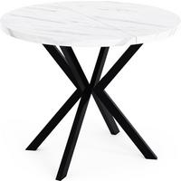 ESSTISCH Valeo runder ausziehbarer, Marmor Weiß 120-200/120/76 cm - Ecru/Schwarz, Holzwerkstoff/Metall (200/120/76cm) - WFL GROUP