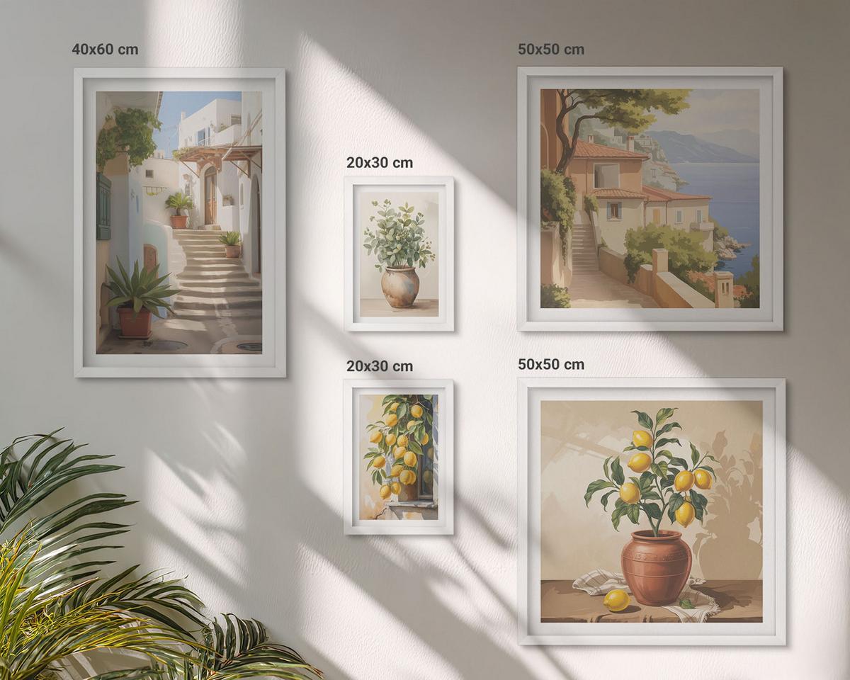 BILDER SET 5er Set - 50x50 cm & 20x30 cm & 40x60 cm Weißer Rahmen - Blumen in einer Vase, ein Meer aus Zitronen - Weiß, Kunststoff (40/60cm) - TULUP