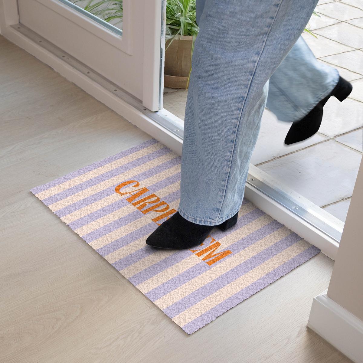 FUSSMATTE Lila – Orange – Streifen – Carpe Diem 60x40 cm - Flieder, Kunststoff (60/0.4cm) - MuchoWow