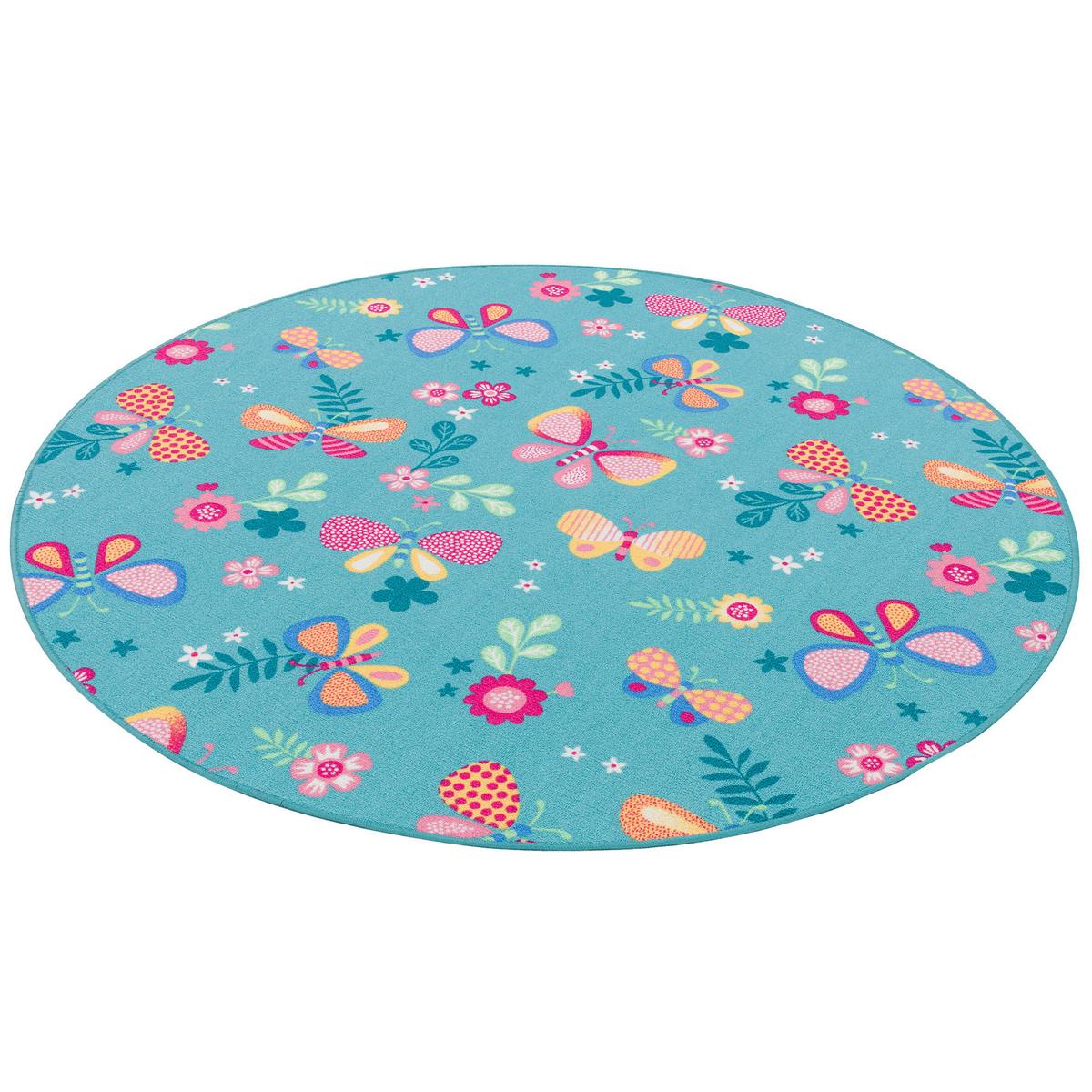 KINDER SPIEL TEPPICH SCHMETTERLING RUND - Türkis, Textil (100/100cm) - Snapstyle