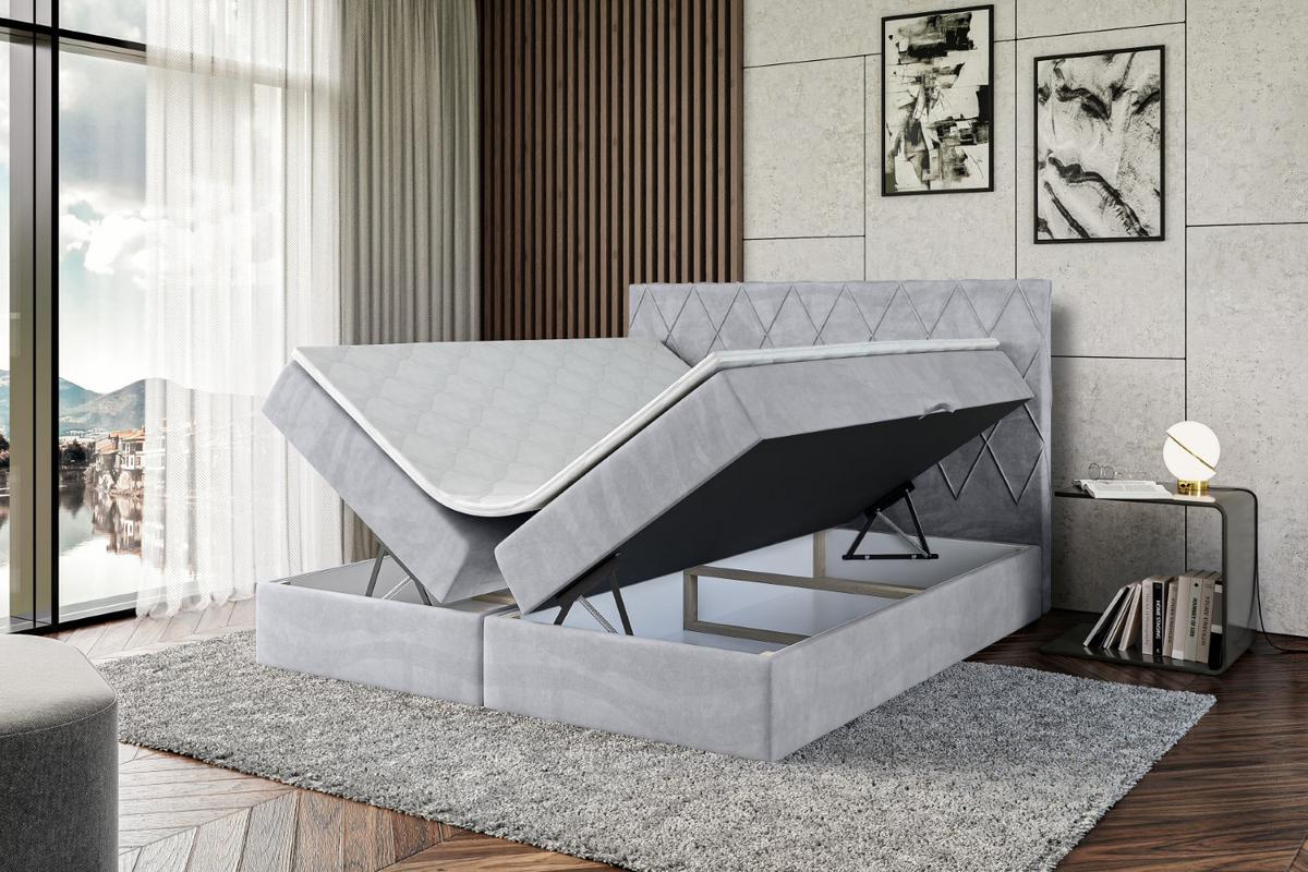BOXBETT mit H4-Matratze und Lattenrost - LEPARO - 140x200 Hellgrau - Hellgrau, Holzwerkstoff (140/200cm) - ALTDECOR