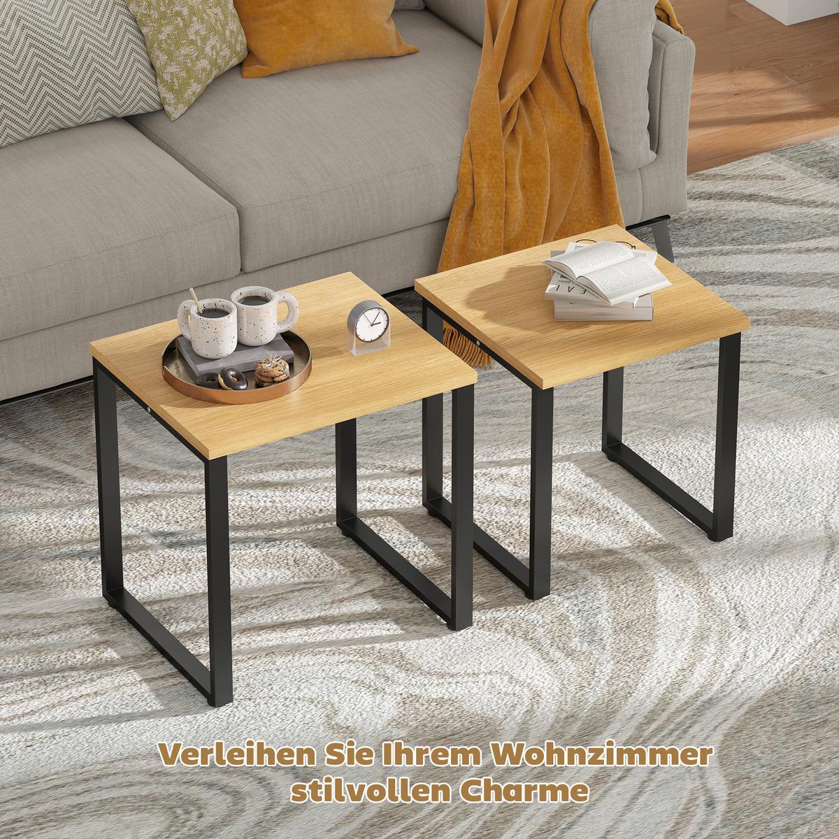 COUCHTISCH 2er Set Spanplatte Metall Naturholz - Schwarz/Naturfarben, Holzwerkstoff/Metall (60/50/60cm) - HOMCOM