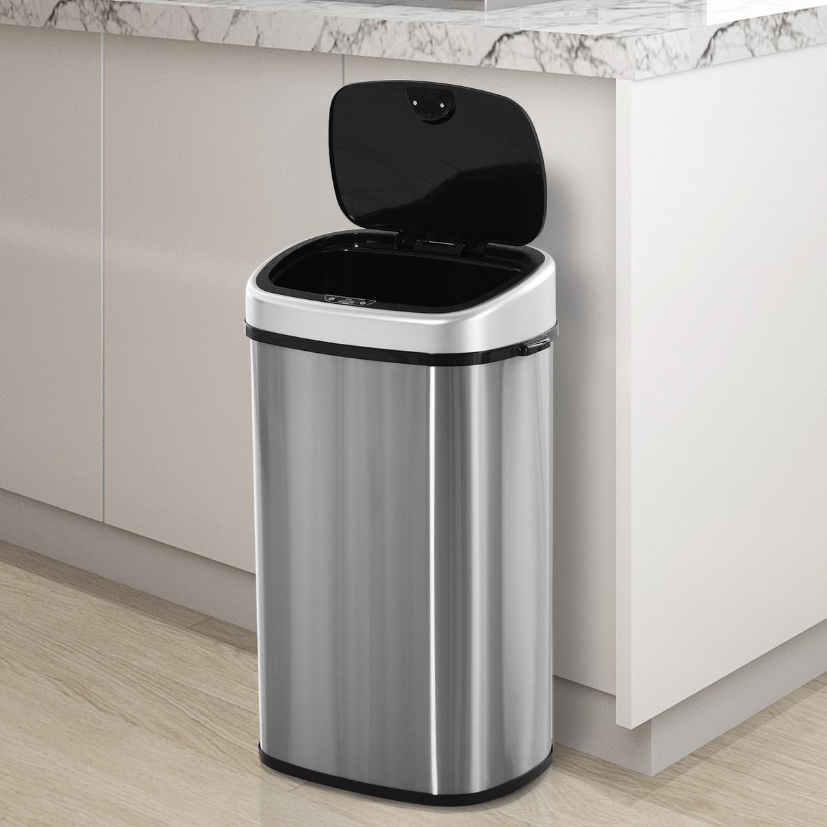 AUTOMATIK Mülleimer Abfalleimer mit Infrarotsensor Küche Silber 58L / 48L - Silberfarben, Metall (28.9/68/40.9cm) - HOMCOM