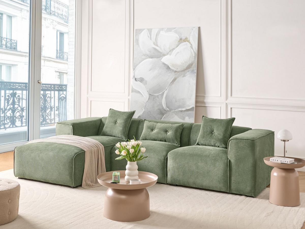 ECKSOFA 3-Sitzer Chenillegewebe Dunkelgrün rechtsseitig Dolva - Schwarz/Grün, Textil (294/170cm) - Beliani