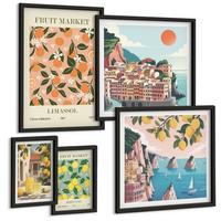 BILDER SET 5er Set - 50x50 cm & 20x30 cm & 40x60 cm Schwarzer Rahmen - Abstrakte ästhetische Berge - Schwarz, Kunststoff (40/60cm) - TULUP