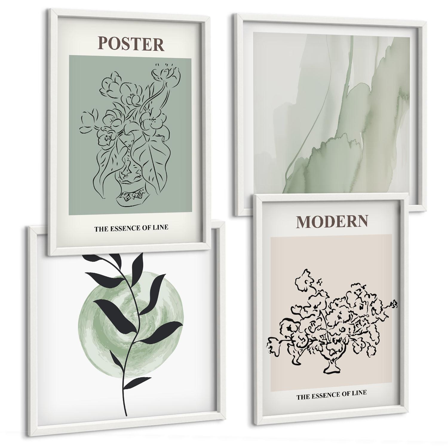 BILDER SET 4er Set - 50x50 cm & 40x60 cm Weißer Rahmen - Blumen in einer modernen Vase - Weiß, Kunststoff (50/50cm) - TULUP