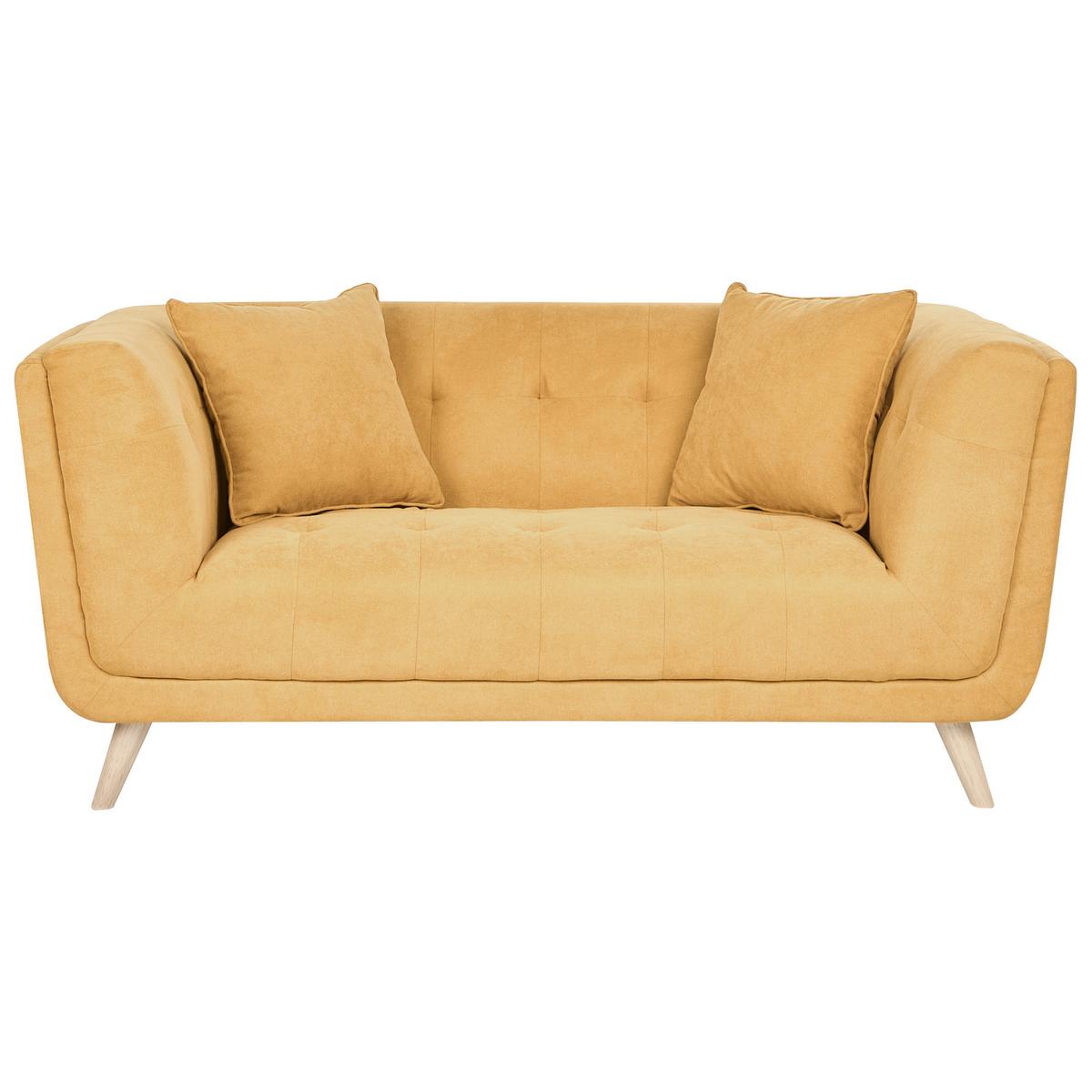 2-SITZER-SOFA Stoff Senfgelb mit Ottomane Habo - Hellbraun, Textil (176/78/72cm) - Beliani