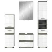 BADMÖBEL-SET weiß Hochglanz, grau 4-teilig 160 cm, Kombination mit viel Stauraum - Weiß Hochglanz/Grau, Holzwerkstoff/Metall (160/191/34cm) - Inn.Furn